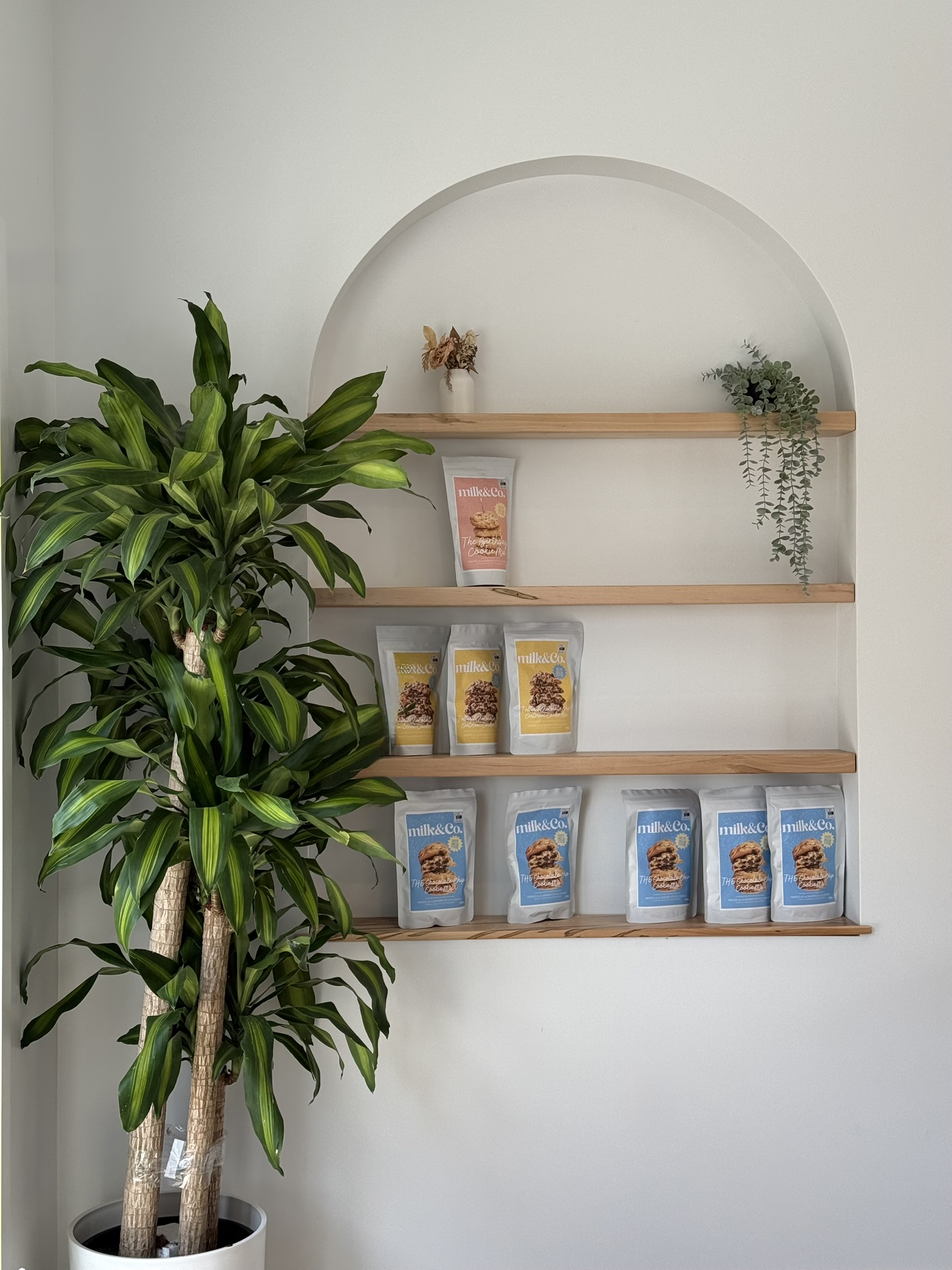 Display shelving and finished detail in the storefront